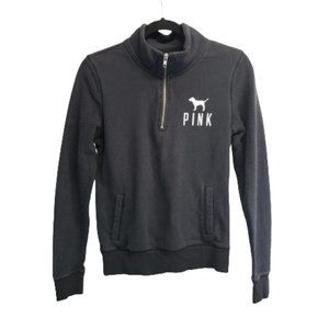 PINK Black Quarter Zip Pullover Kangaroo Pocket